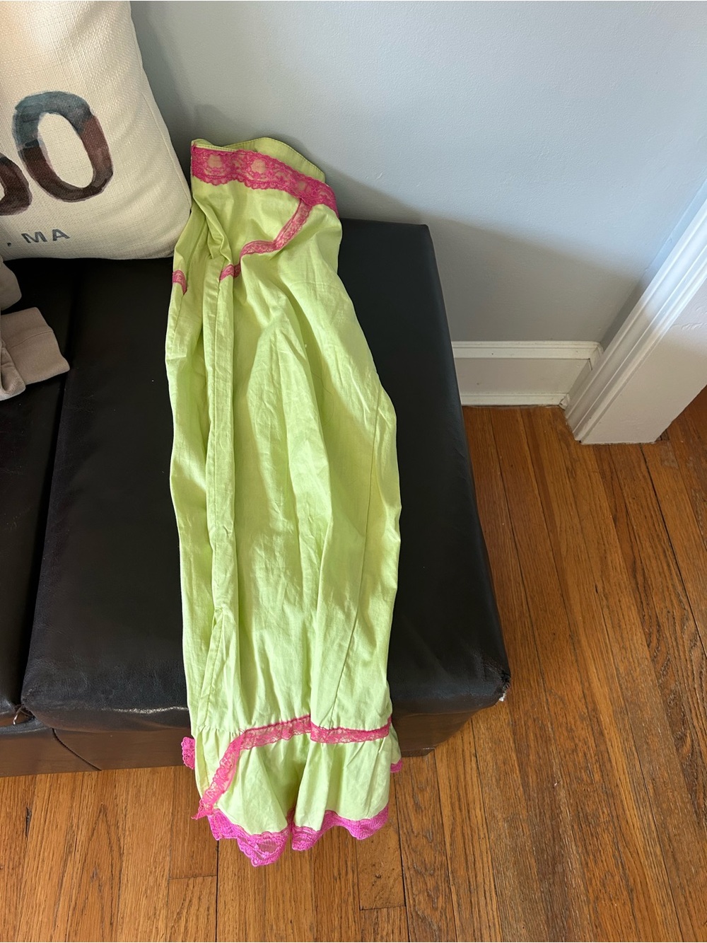 Lime Green Slip Dress with Pink Lace Trim